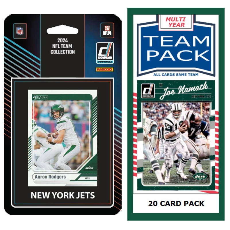 New York Jets Team Pack 20 Cards Joe Namath + 2024 Donruss Team Set Rodgers