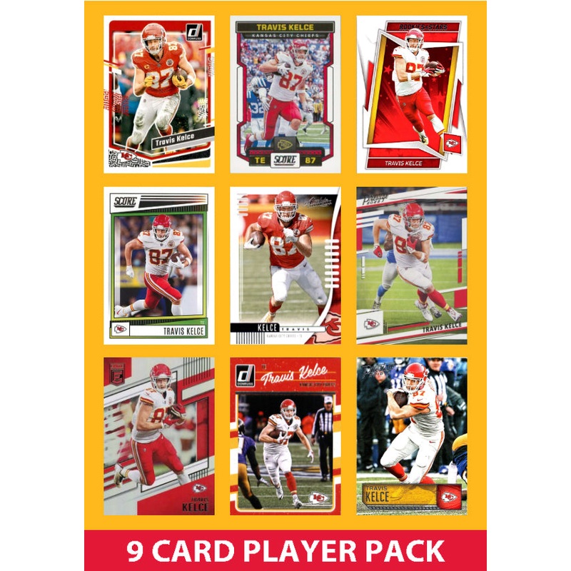 Travis Kelce 9 Card Player Pack 2023 2024 2025  NFL Donruss Panini Score Chiefs
