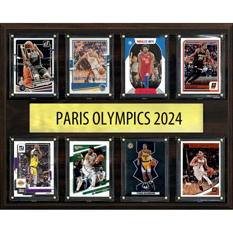 USA Basketball Paris Olympics 2024 8 Card Plaque LeBron Anthony Edwards Tatum Curry