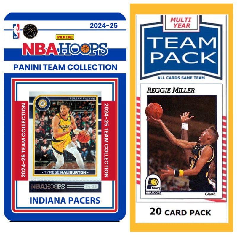 Indiana Pacers Multiyear Pack 20 Cards Reggie Miller + 2024-25 HOOPS Team Set Tyrese Haliburton