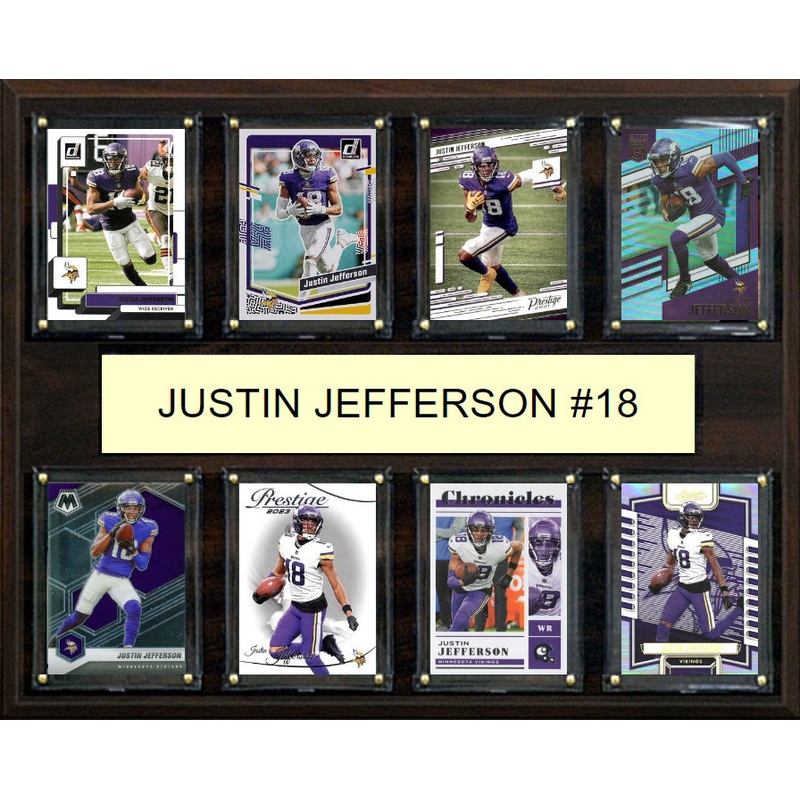 Justin Jefferson 18 8 Card Plaque Donruss Fleer Topps 2023 2024 Minnesota Vikings