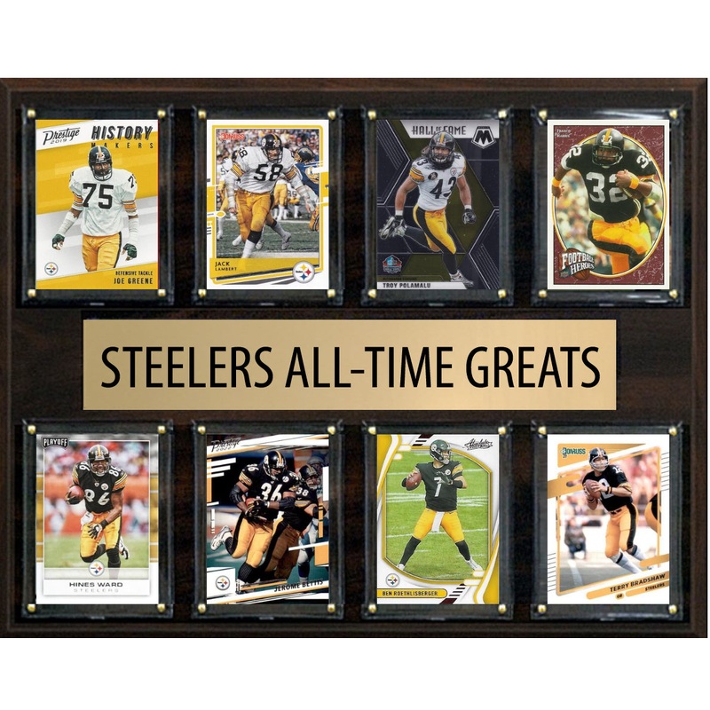 Pittsburgh Steelers All Time Greats Legends Plaque 8 Cards Bradshaw Polamalu Franco Harris Ward