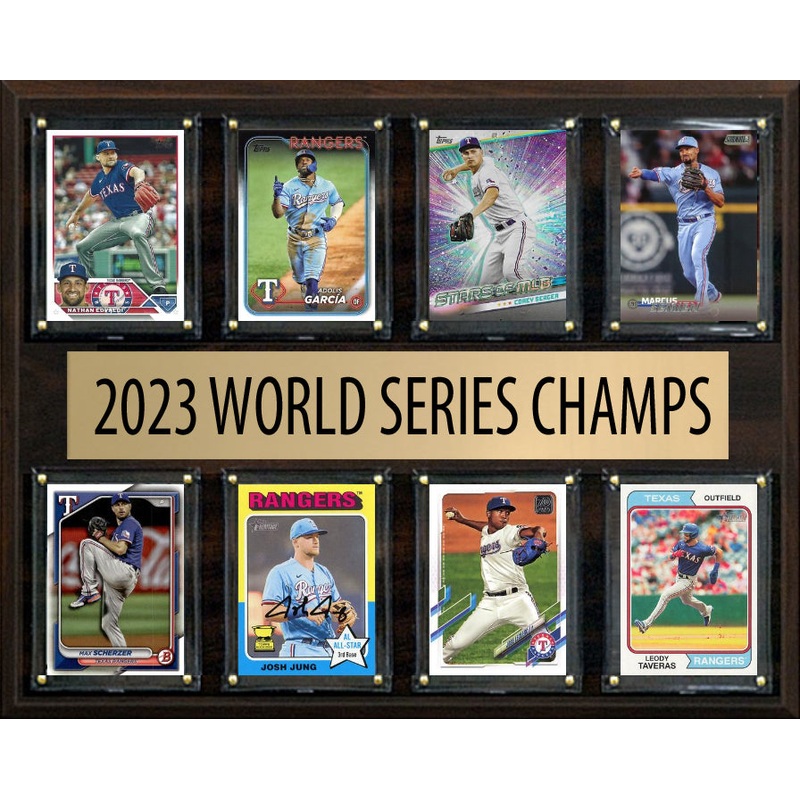 Texas Rangers 2023 World Series Plaque 8 Cards Topps Bowman Seager Jung Semien Scherzer