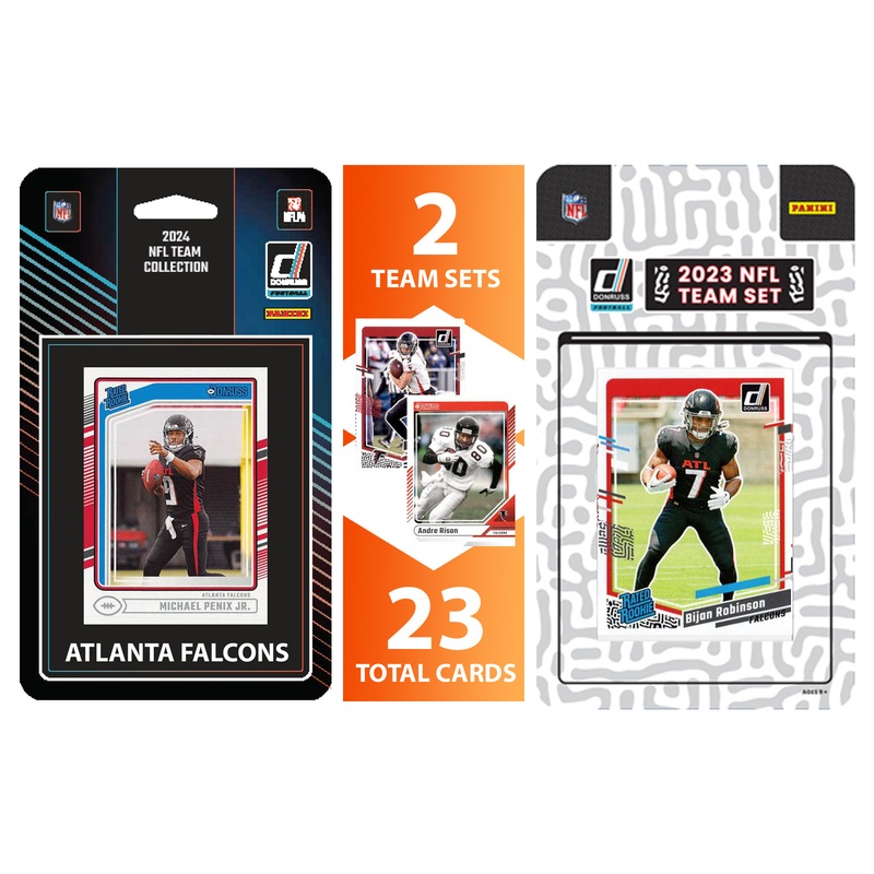 2024 + 2023 Donruss Atlanta Falcons Factory Sealed NFL Team Set Bundle – 23 Total Cards – Michael Penix Jr Rated Rookie Bijan Robinson RC Drake London Andre Rison