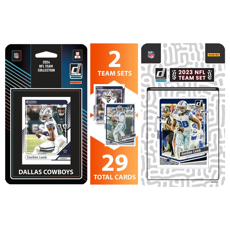2024 + 2023 Donruss Dallas Cowboys Factory Sealed NFL Team Set Bundle – 29 Total Cards – Dak Prescott CeeDee Lamb
