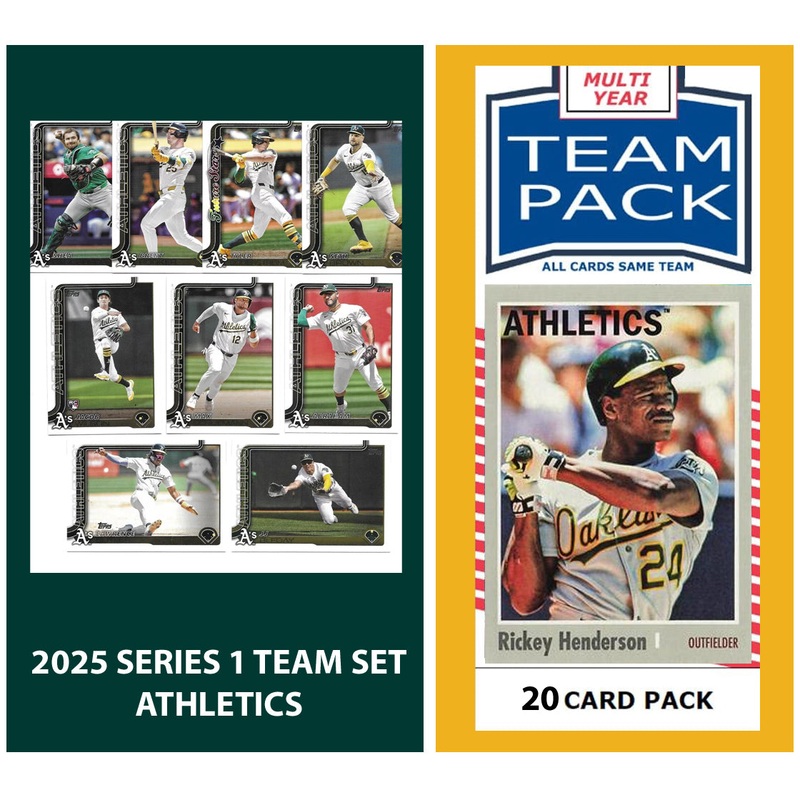 2024 Baseball Team Pack A’s 20 Card Pack Rickey Henderson + 2025 Topps Series 1 Team Set – Wilson