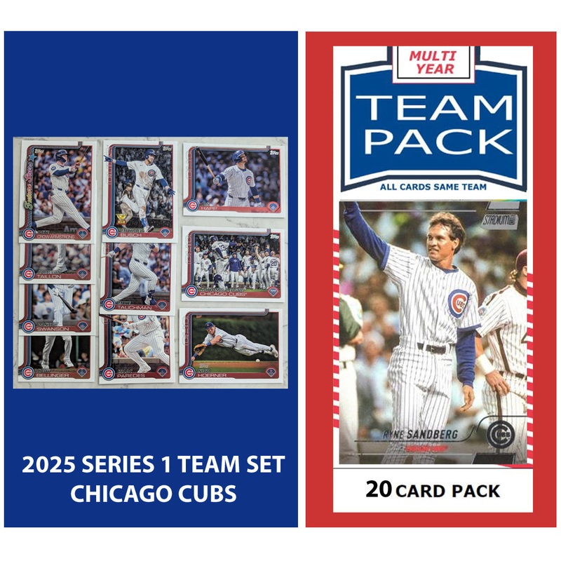 2024 Baseball Team Pack Cubs 20 Card Pack Sandberg + 2025 Topps Series 1 Team Set – Swanson PCA