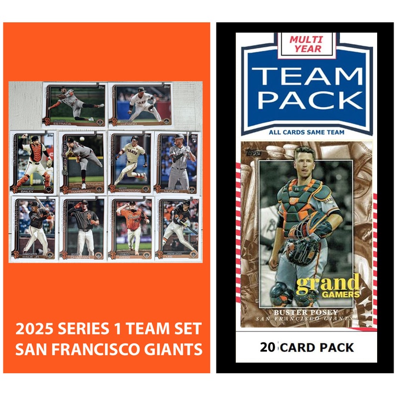 2024 Baseball Team Pack Giants 20 Card Pack Buster Posey + 2025 Topps Series 1 Team Set Jung Hoo Lee Luciano