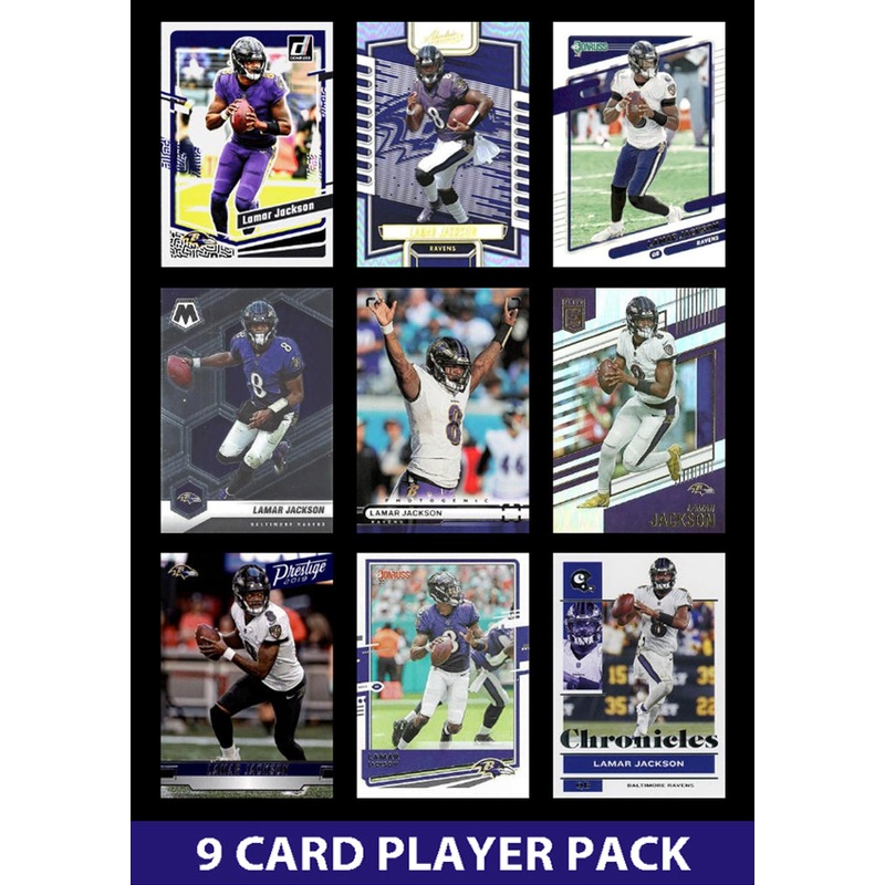 Lamar Jackson 9 Card Player Pack 2023  2024 2025 Donruss Panini Score Baltimore Ravens
