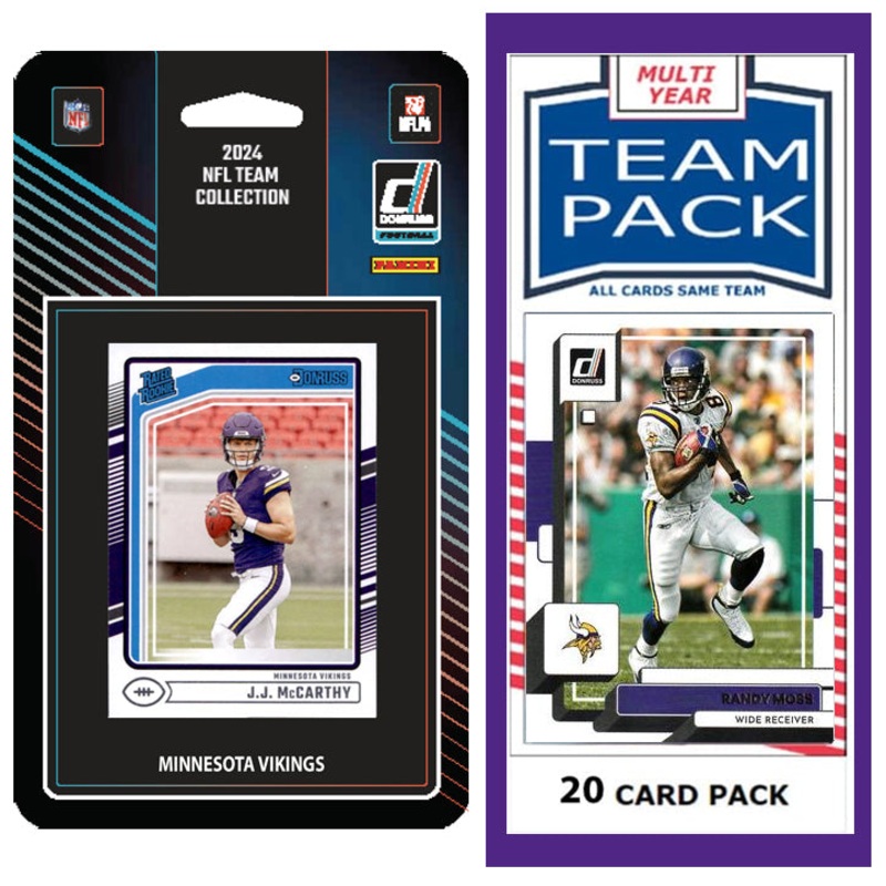 Minnesota Vikings Team Pack 20 Cards Randy Moss + 2024 Donruss Team Set JJ McCarthy RC
