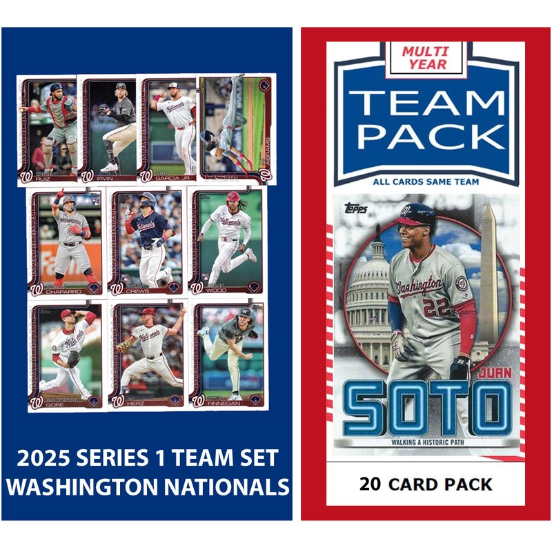 2024 Baseball Team Pack Nationals 20 Card Pack Juan Soto + 2025 Topps Series 1 Team Set – Abrams James Wood