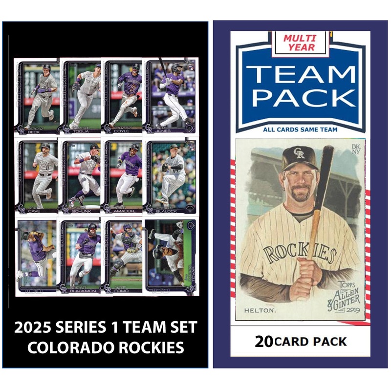 2024 Multiyear Baseball Team Pack Rockies 20 Card Pack Todd Helton + 2025 Topps Series 1 Team Set