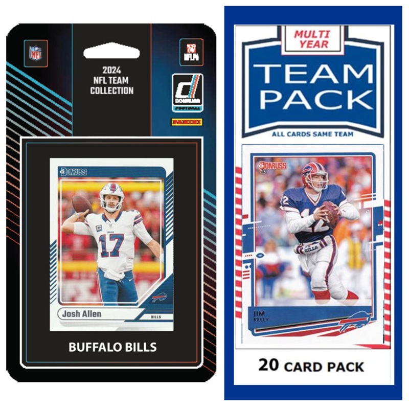Buffalo Bills Team Pack 20 Cards Jim Kelly + 2024 Donruss Team Set Josh Allen