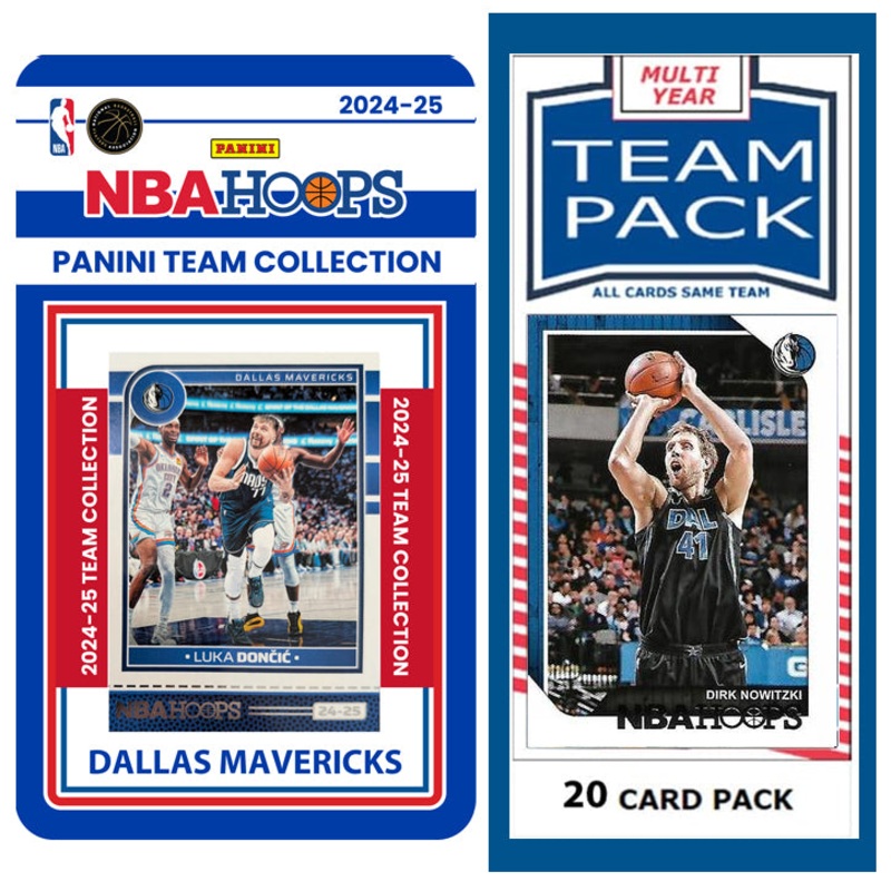 Dallas Mavericks Multiyear Pack 20 Cards Dirk Nowitzki + 2024-25 HOOPS Team Set Luka Doncic