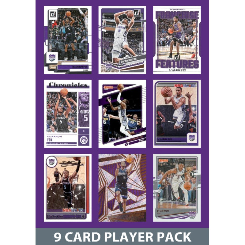 De’Aaron Fox 9 Card Player Pack 2023-24 Hoops Donruss Panini Sacramento Kings
