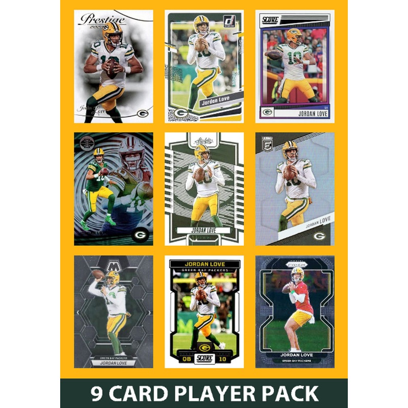 Jordan Love 9 Card Player Pack 2023 2024 2025 Donruss Panini Score Green Bay Packers