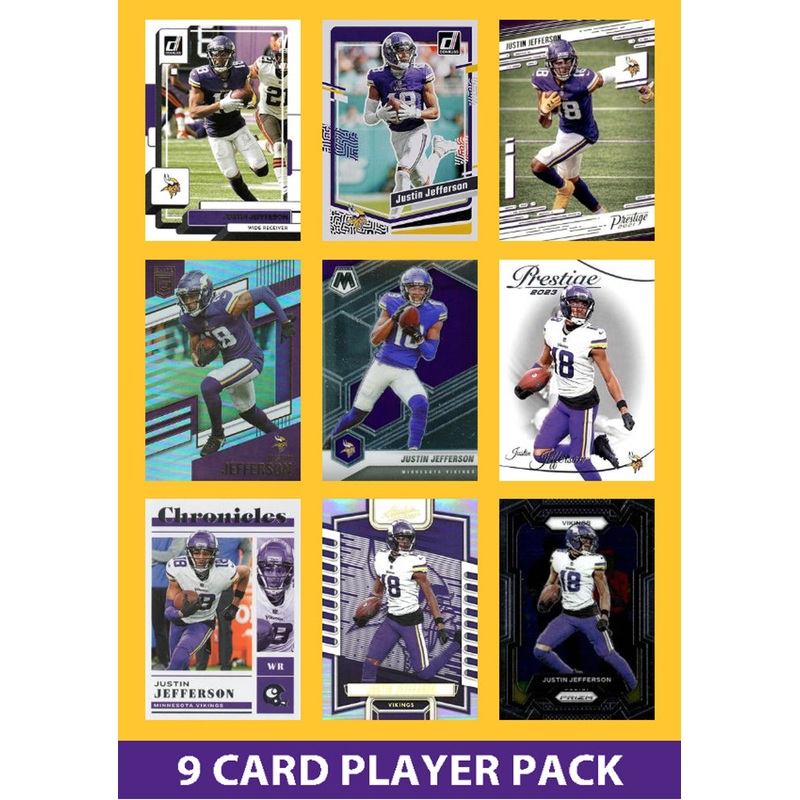Justin Jefferson 9 Card Player Pack 2025 2024 2023 Donruss Panini Minnesota Vikings