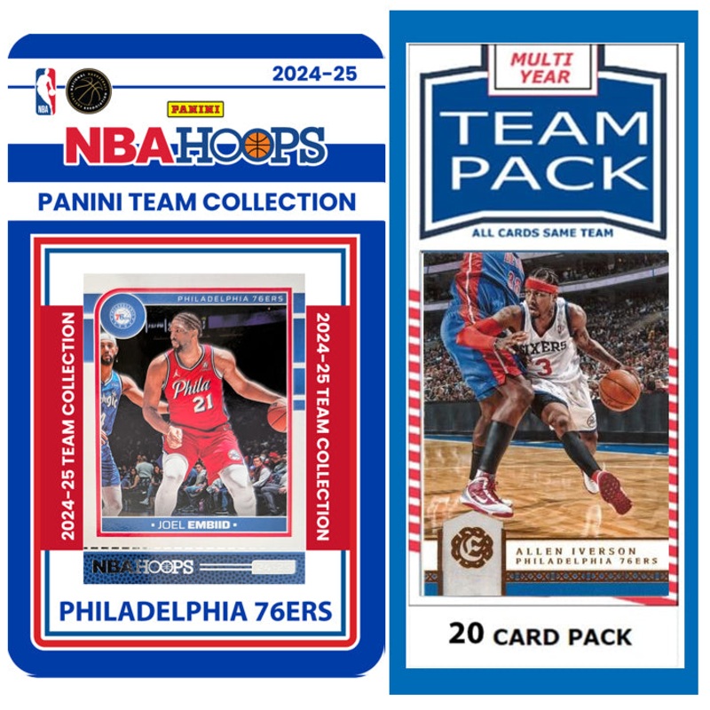 Philadelphia 76ers Multiyear Pack 20 Cards Iverson + 2024-25 HOOPS Team Set Joel Embiid