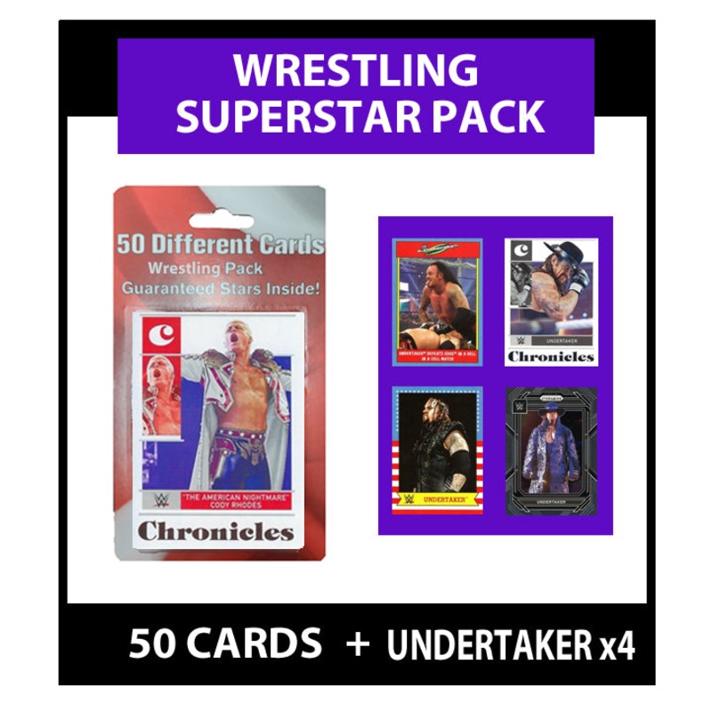WWE 50 Card Wrestling Superstar Pack Topps Panini Stars, Legends + 4 Undertaker Cards