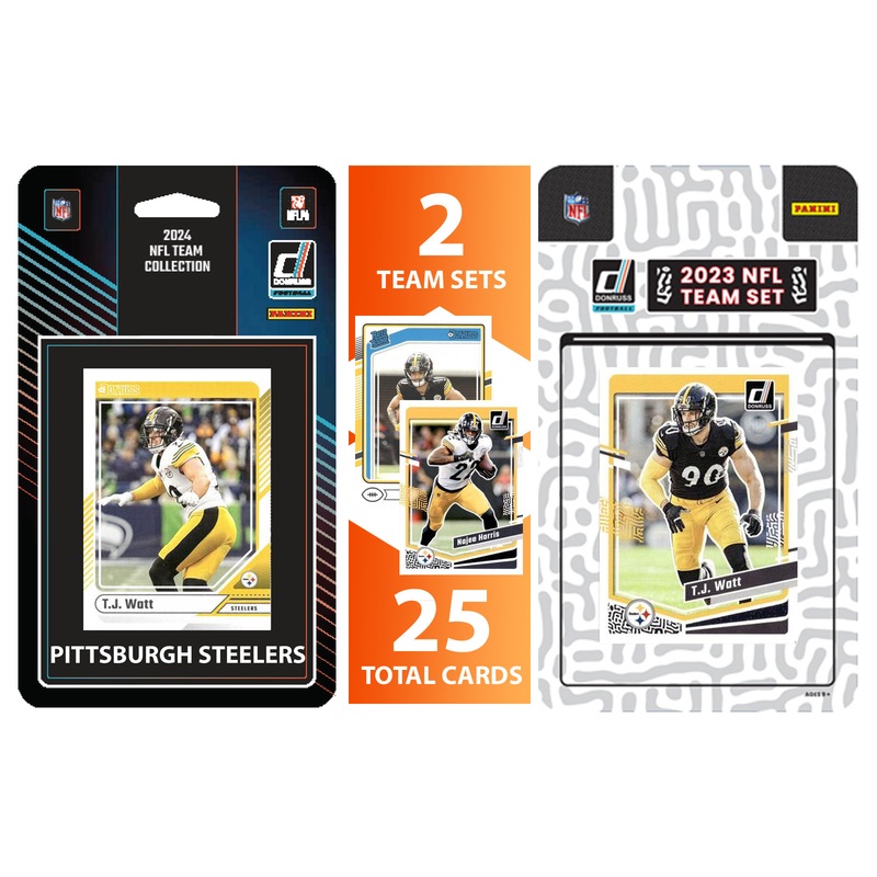 2024 + 2023 Donruss Pittsburgh Steelers Factory Sealed NFL Team Set Bundle – 24 Total Cards – TJ Watt George Pickens Najee Harris Russel Wilson Justin Fields