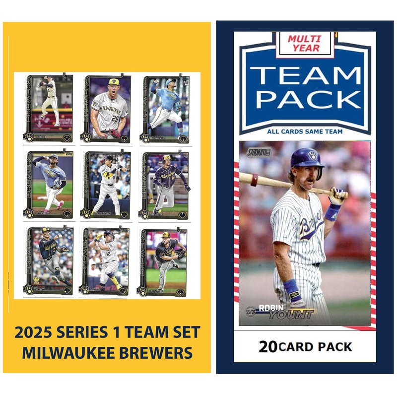 2024 Baseball Team Pack  20 Card Pack Robin Yount + 2025 Topps Series 1 Team Set – Brewers