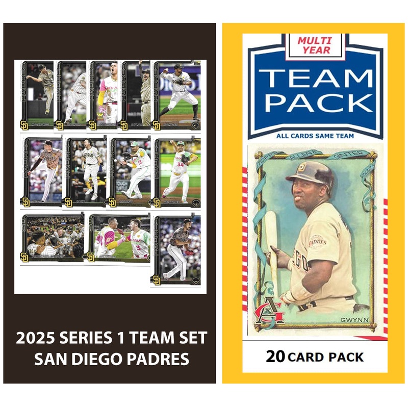 2024 Baseball Team Pack Padres 20 Card Pack Tony Gwynn + 2025 Topps Series 1 Team Set – Fernando Tatis Merrill