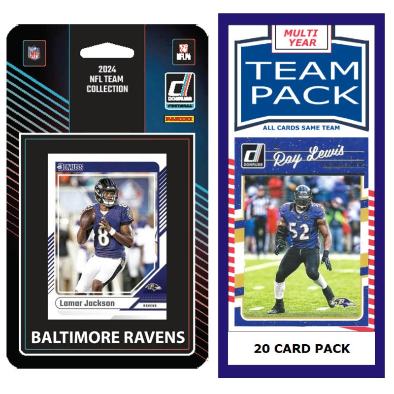 Baltimore Ravens Team Pack 20 Cards Ray Lewis + 2024 Donruss Team Set Lamar Jackson
