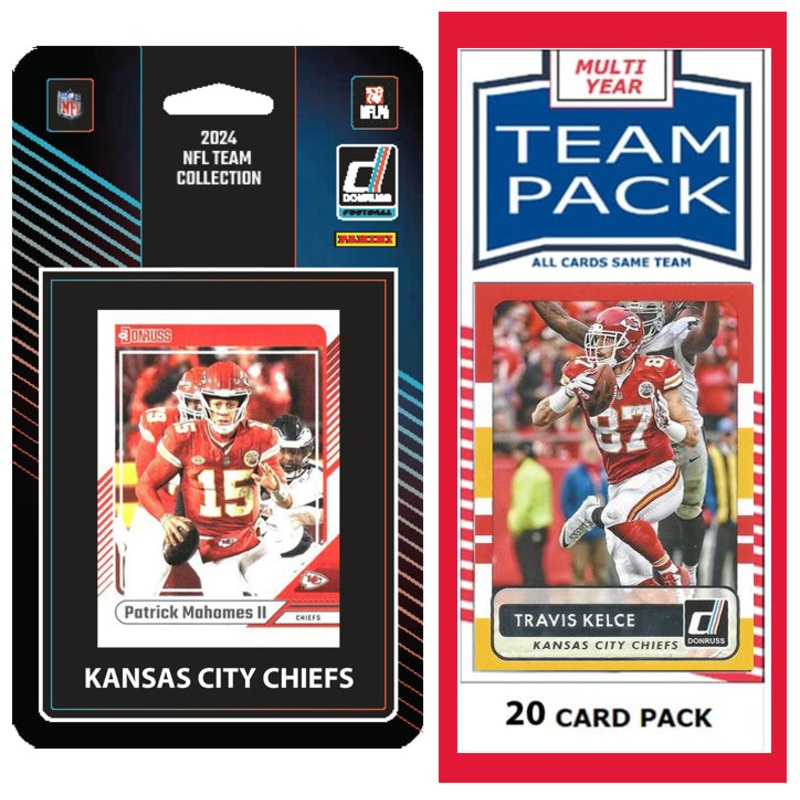 Kansas City Chiefs Team Pack 20 Cards Travis Kelce + 2024 Donruss Team Set Mahomes