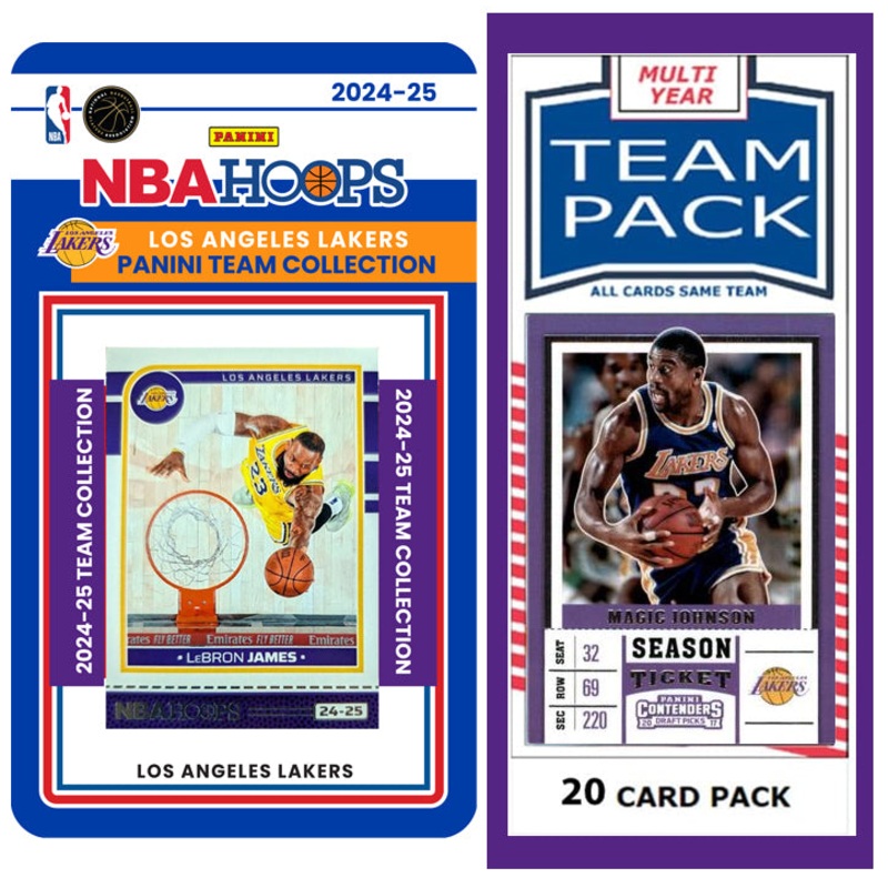 LA Lakers Multiyear Pack 20 Cards Magic Johnson + 2024-25 HOOPS Team Set Lebron James