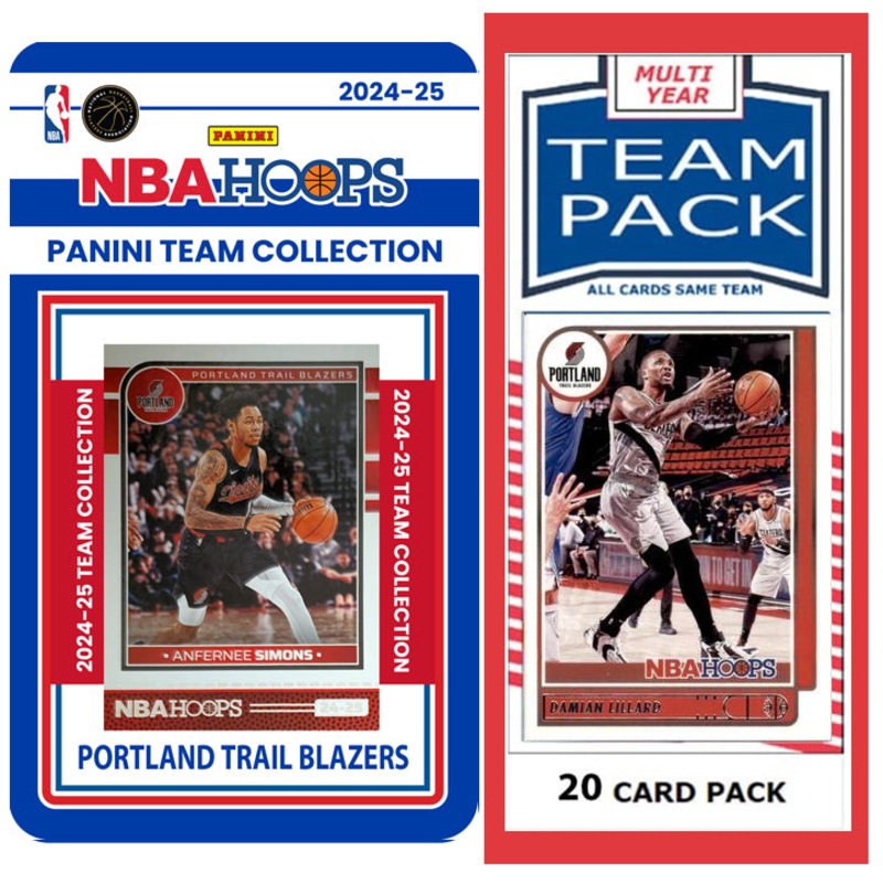 Portland Trailblazers Multiyear Pack 20 Cards Lillard + 2024-25 HOOPS Team Set Scoot