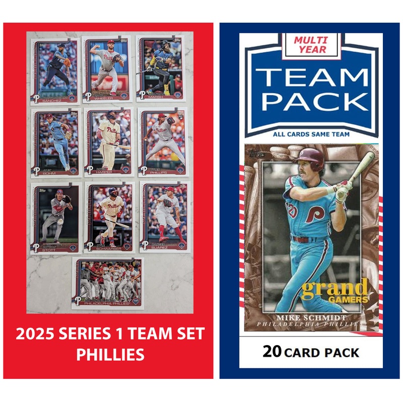 2024 Baseball Team Pack Phillies 20 Card Pack Mike Schmidt + 2025 Topps Series 1 Team Set – Bryce Harper