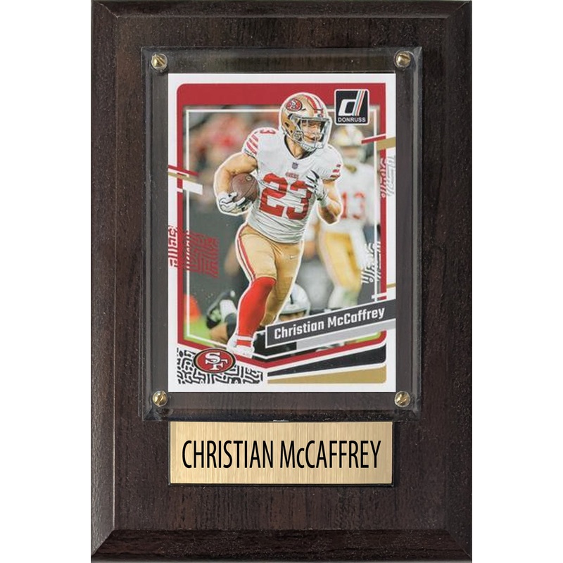 Christian McCaffrey San Francisco 49ers 2025 2024 Donruss Score Prizm Topps 4×6 Gift Plaque