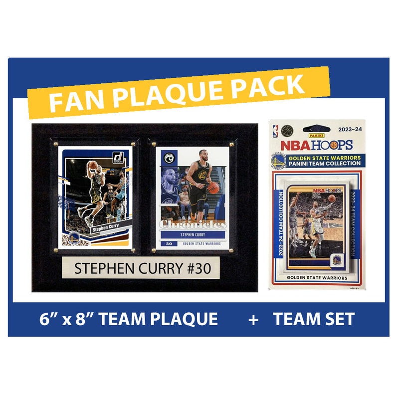 Golden State Warriors Fan Plaque Pack Steph Curry + 2023-24 HOOPS Team Set