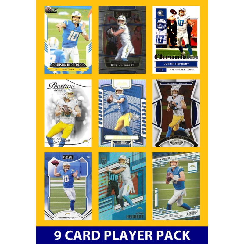Justin Herbert 9 Card Player Pack 2023 2024 2025  Donruss Panini Score LA Chargers