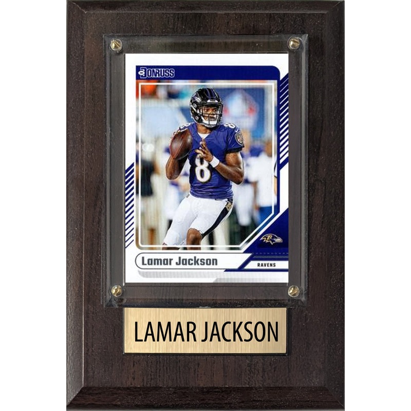 Lamar Jackson Baltimore Ravens 2025 2024 Donruss Score Prizm Topps 4×6 Gift Plaque