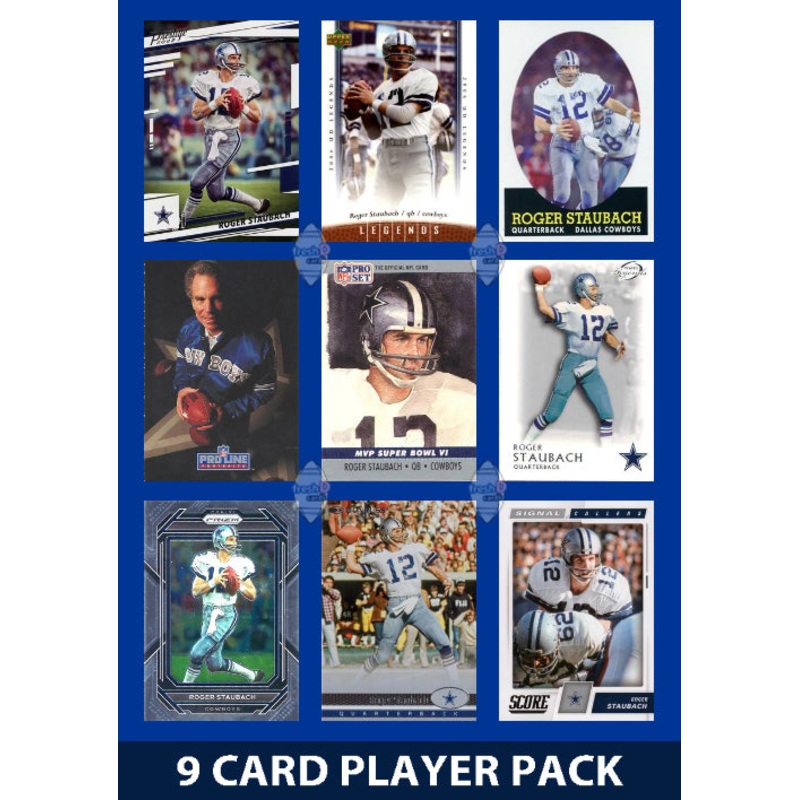 Roger Staubach 9 Card Legend Pack  2024 2025 Donruss Topps Panini Score Dallas Cowboys