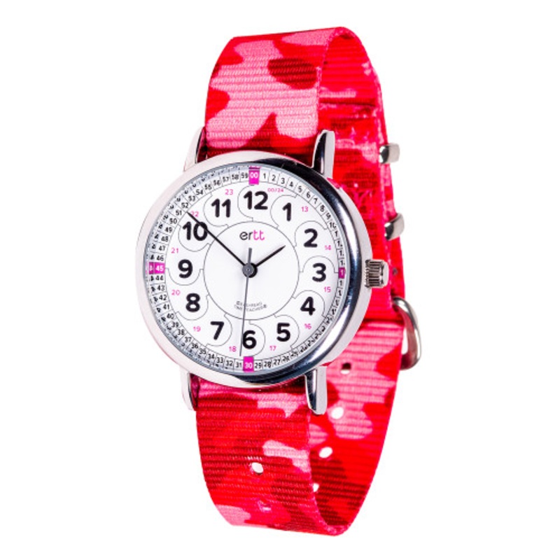 “EasyRead 12/24 Hour Time Teacher Watch – Pink Camo Strap with White Face”