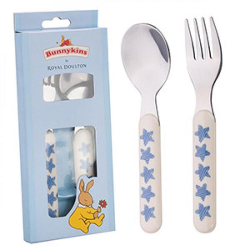 “Bunnykins Spoon & Fork  Shining Stars Design Blue”