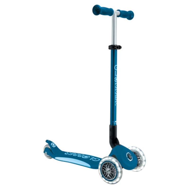 “Globber PRIMO Foldable Plus Scooter with Lights V2 – Petrol Blue/Light Blue”