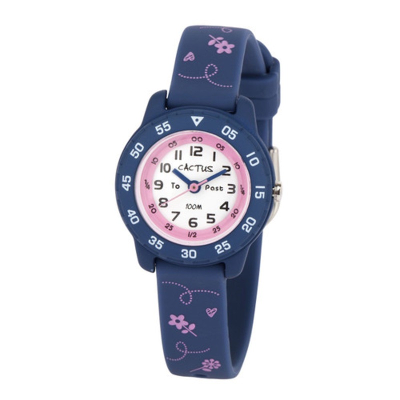 “Cactus Junior – Time Teacher Watch – Blue/Pink Flowers”