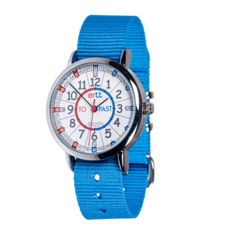 “EasyRead Time Teacher Past & To Watch –  Red & Blue Face with Sky Blue Strap”