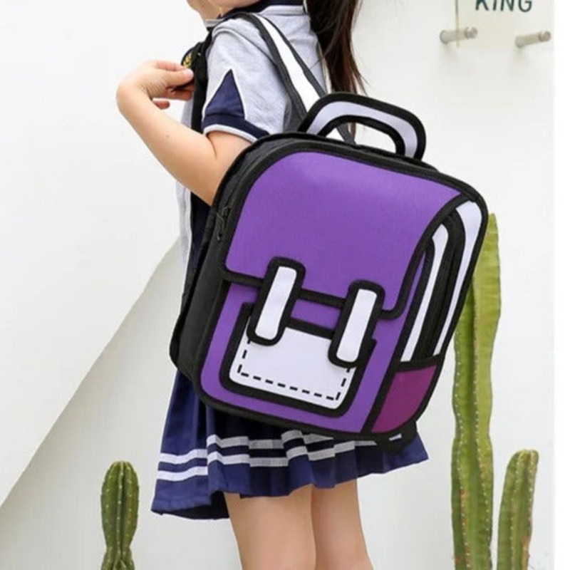 30 cm 2D Cartoon Comic Backpack Bag – Purple Single Piece
