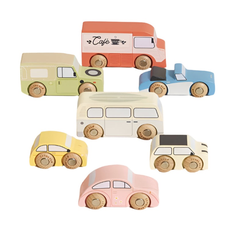 Wooden Vintage Toy Cars – 7 Pieces
