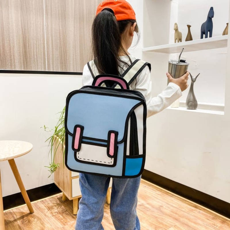30 cm 2D Cartoon Comic Backpack Bag – Light Blue – Single Piece