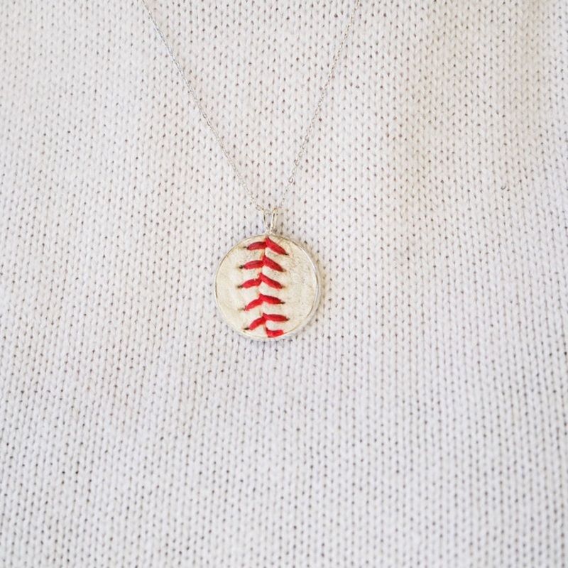 Baseball Seam Dainty Chain Pendant Necklace