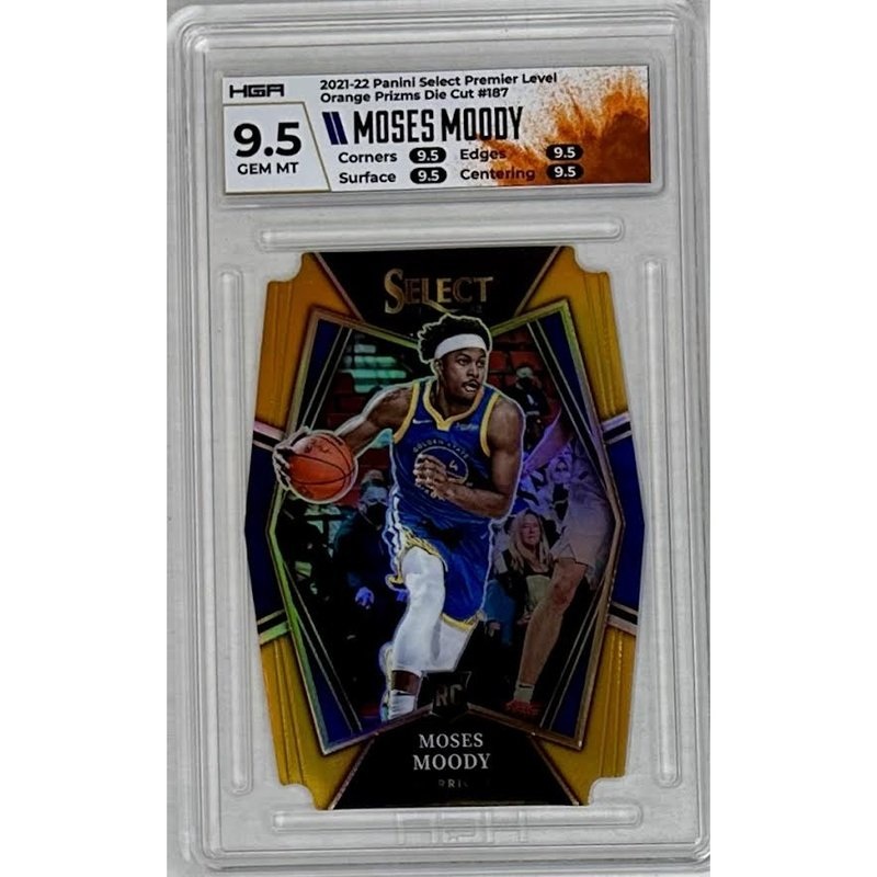 Moses Moody 2021-22 Panini Select Premier Level Orange Prizms Die Cut #187 HGA 9.5