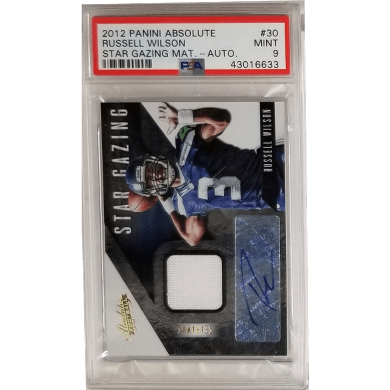 Russell Wilson 2012 Panini Absolute Star Gazing Mat. – Auto #30 PSA 9