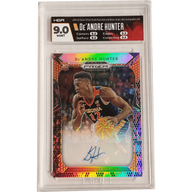 De’Andre Hunter 2019-20 Panini Prizm Draft Picks Red and Black Snakeskin Autographs #64 HGA 9.0