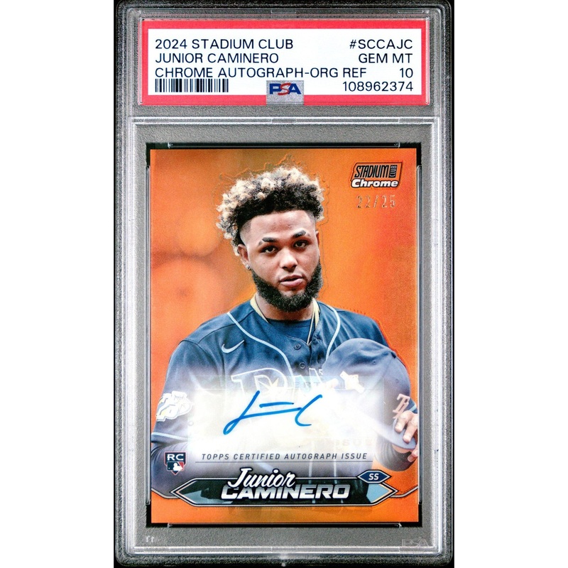Junior Caminero 2024 Stadium Club Chrome Autograph – Org Ref #SCCAJC PSA 10