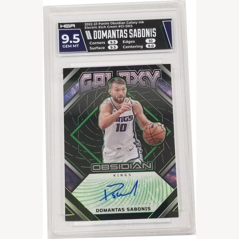 Domantas Sabonis:2022-23 Panini Obsidian Galaxy Ink Electric Etch Green #GI-DKS HGA 9.5